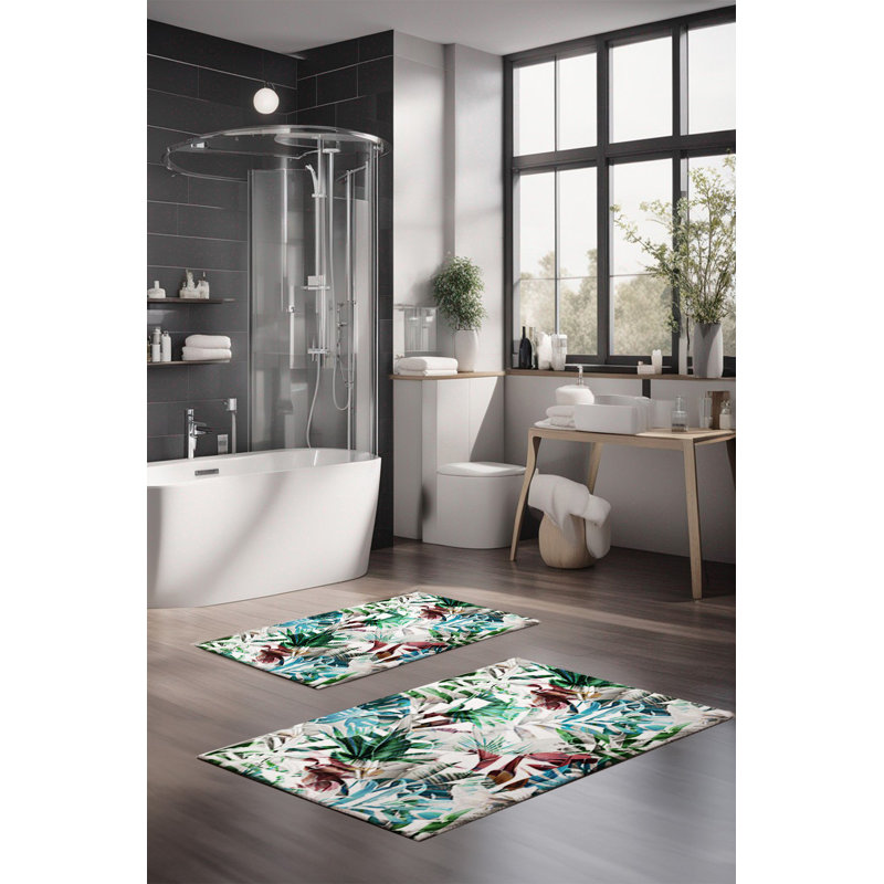 Eakly Luxury Bathmat Set (2 Pieces), 100% Polyester, 16.0 x 23.6 inches & 23.6 x 39.4 inches | Non-Slip Antibacterial Design, 0.3 in Pile Height | Machine Washable, Durable & Easy to Clean | Ideal for Bathroom Décor