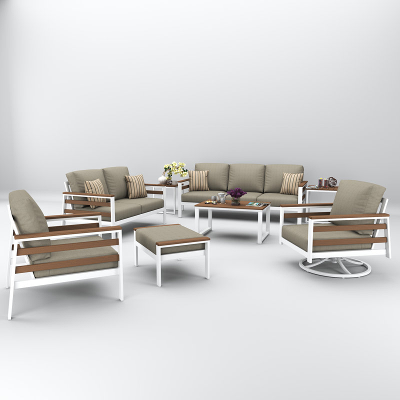Townsend 7-Person Sunbrella® Patio Seating Group, Brown, Spectrum Dove