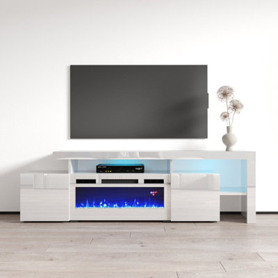 Meuble télé moderne pour téléviseur de 85 po ou moins avec foyer électrique inclus