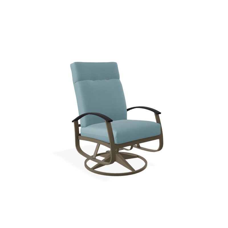 Chaise de patio pivotante avec coussins Askar, Bleu minéral, Noir P70, Bois de plage texturé