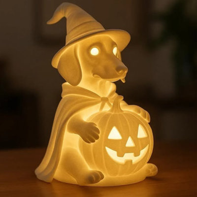 Kbndieu Dachshund Ghost Lamp French Halloween Glowing Ghost Dog Figurines Cute Halloween Decor Statues Nightlight for Dog Lovers Fans Of Quirky Decor Bedroom