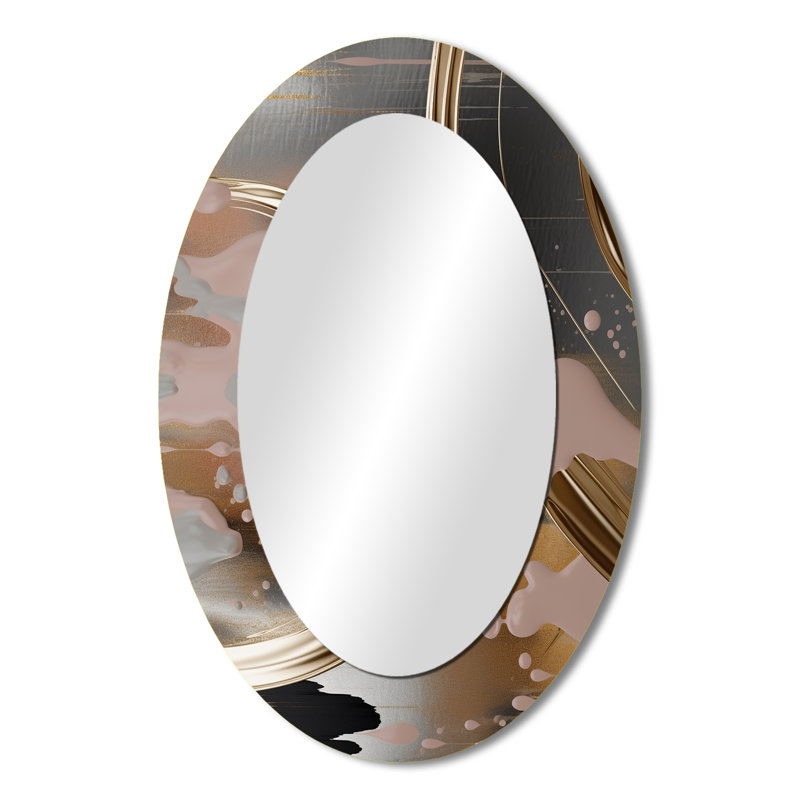 Abstrait abstrait doré et rose Infinity Circles III - Miroir mural moderne ovale, 36 po x 24 po