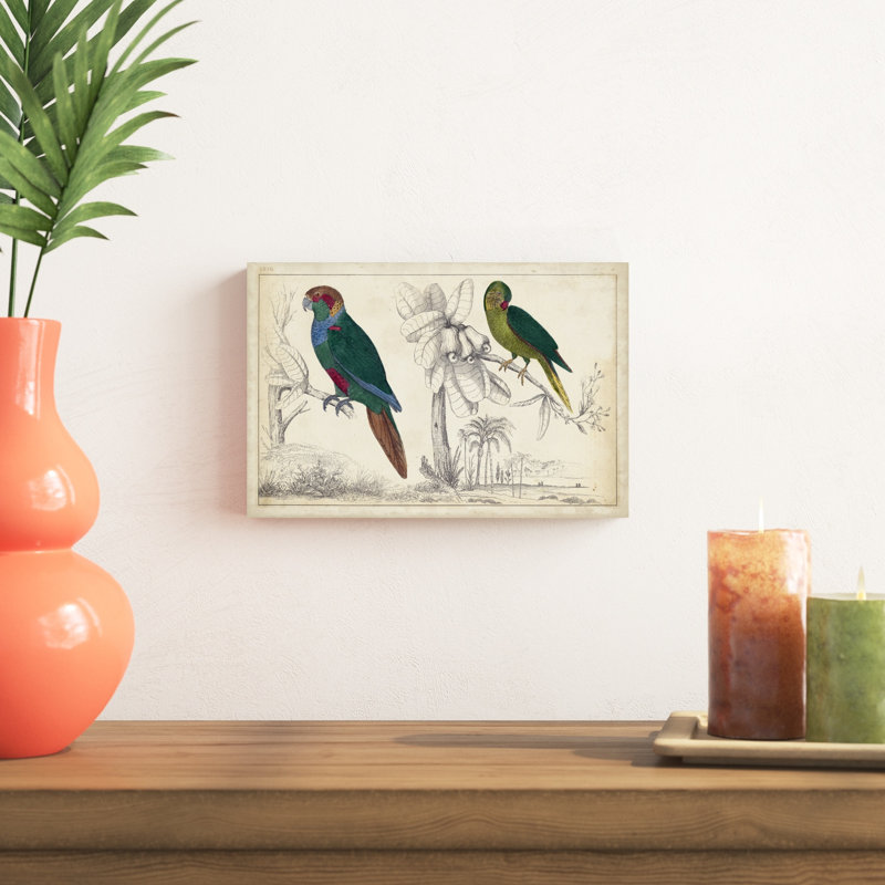 Perroquet paire I - peinture sur toile tendue, H 8 po x l 12 po x P 1,25 po