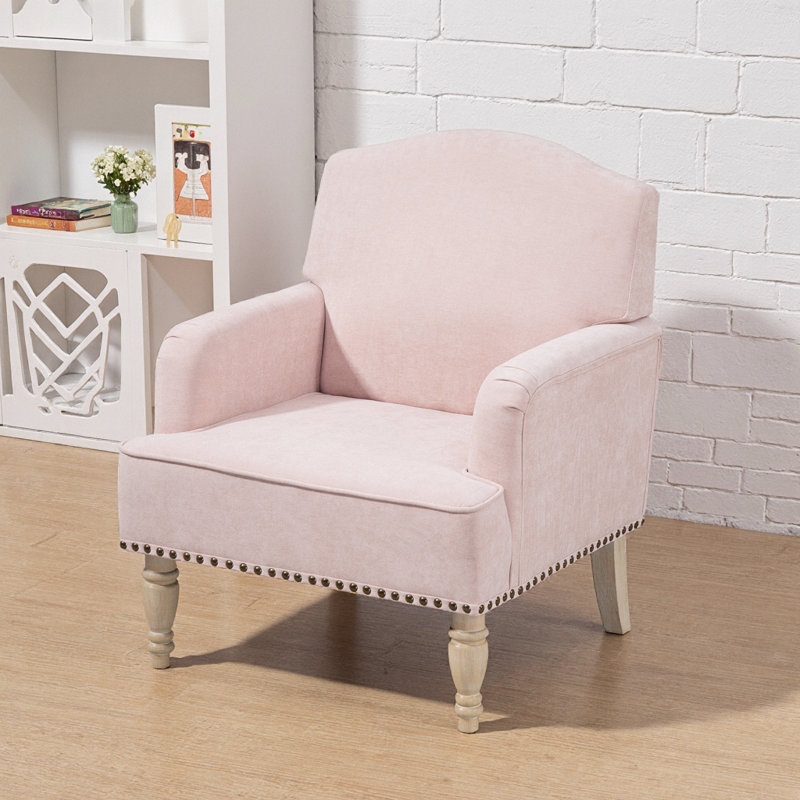 Chaise d'appoint rétro rose moderne - pieds en bois massif et tissu moelleux, capacité de 300 lb, facile à assembler, Naturel
