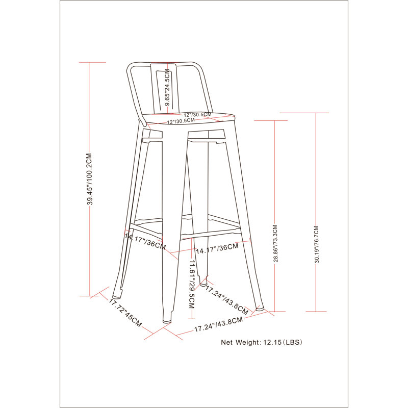 30" Metal Bar Stool, 4, Black
