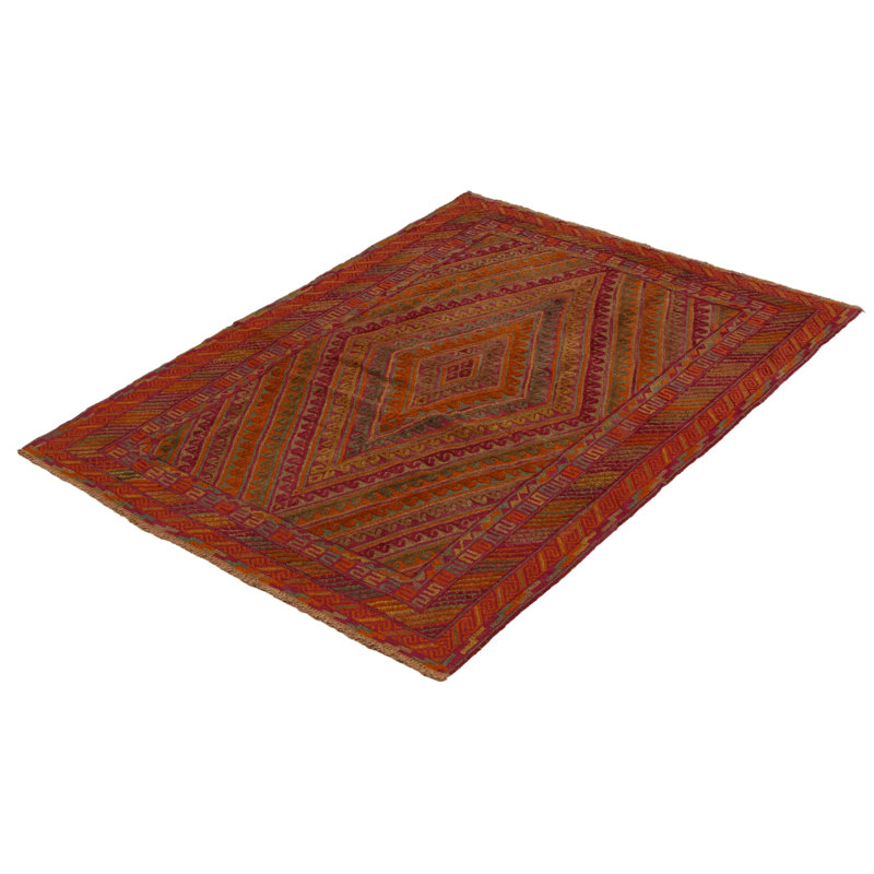 Tapis unique en laine noué à la main de 4 pi 9 po x 6 pi 0 po orange vieilli Jevgenia