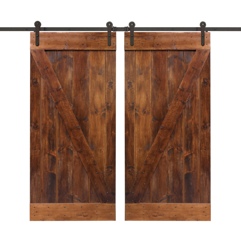 Porte de grange en bois lambrissé en Z avec trousse de quincaillerie d'installation, Noyer, 36 po x 84 po