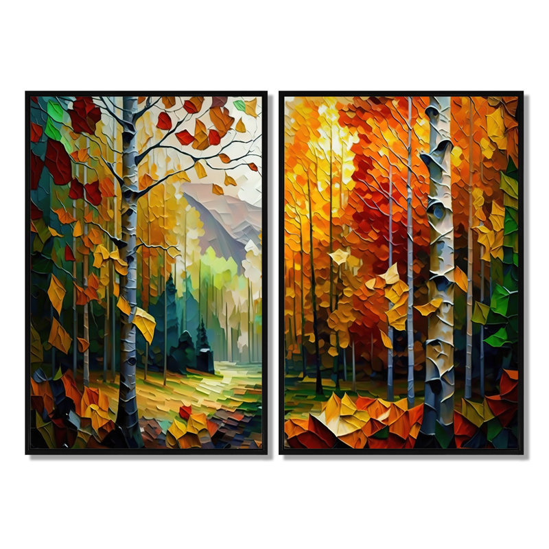 Chemin dans la forêt III - Orange, reproduction d'art sur toile 2 pièces, H 36 po x l 48 po, Noir