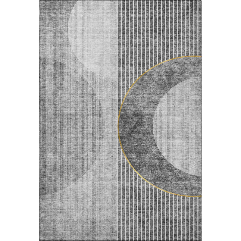 Premium Machine Washable Prisco Charcoal Rug, Rectangle 9' x 12'