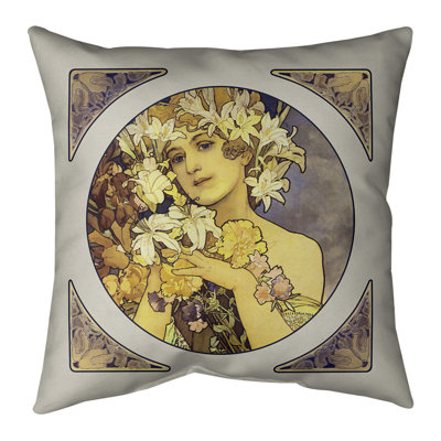 Coussin décoratif couronne de fleurs Alphonse Mucha