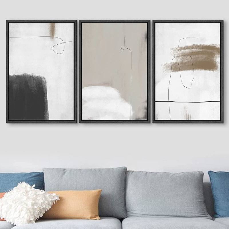 " Grunge Watercolor Paint Stroke " 3 - Pieces, 24" H x 48" W x 1.5" D, Black Framed