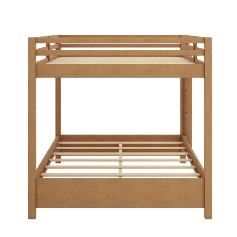 Queen-Over-Queen Sturdy Wooden Bunk Bed With Ladder & Safety Guardrail, Wood