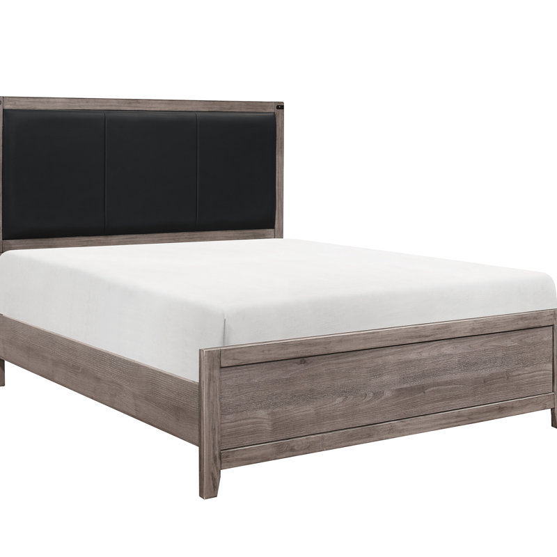 Industrial Design Full Bed In Brownish Gray With Faux Leather Headpiece Artificial Top