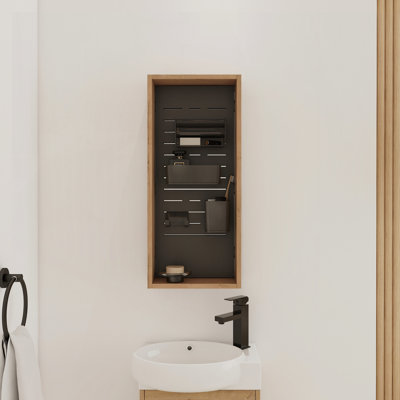 12" Wall Mounted Storage Cabinet without door, Storage Cabinet with 4 DIY Accessories-Frosted Plastic Bins & Hooks