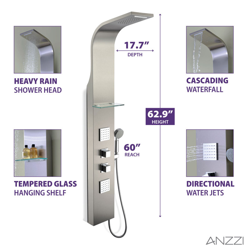 Niagara 64'' Brushed Stainless Steel Shower Panel with Jets