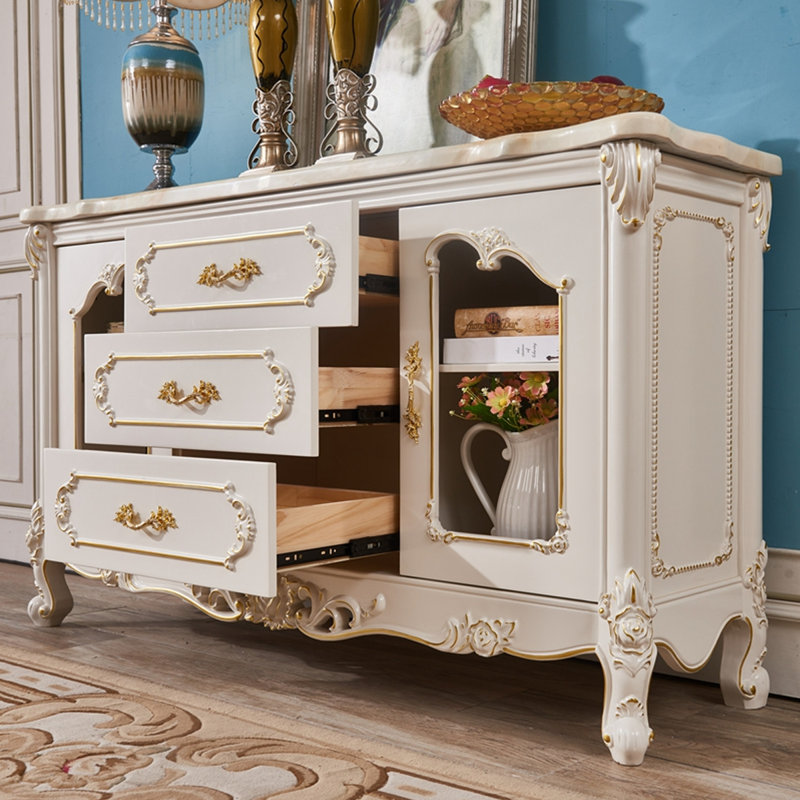 White Solid Wood Sintered Stone tabletop Sideboard, 35.43" H x 47.24" W x 17.72" D