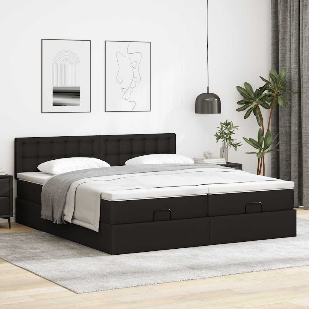 Vidaxl Ottoman-Bett Mit Matratzen Grau 200X200 Cm Kunstleder