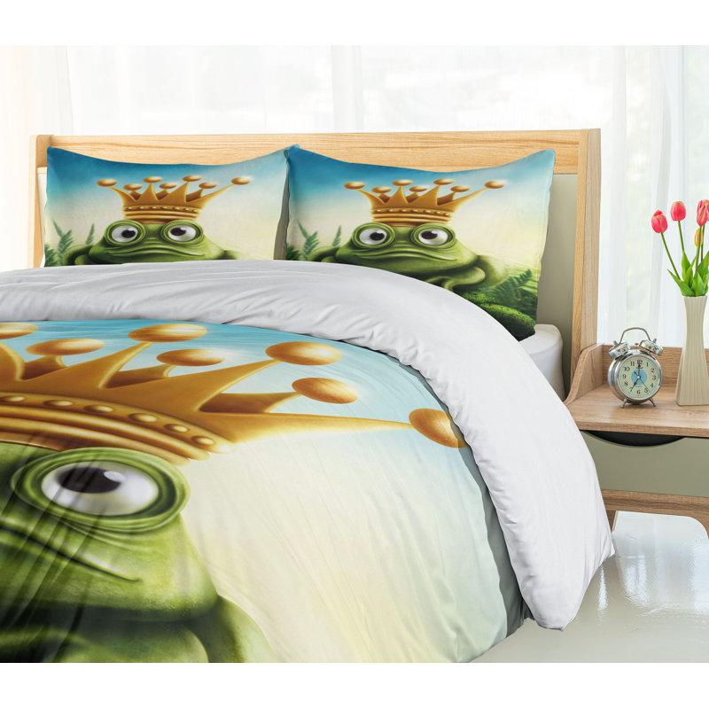 Ensemble de housse de couette de grenouille de grenouille sur mousse avec couronne conte inspiration, Très grand