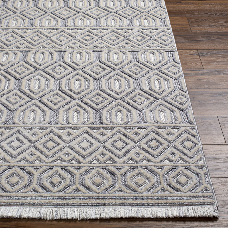 Angadresma Geometric Machine Woven Polyester Area Rug in Gray/Ivory, Rectangle 9'2" x 12'