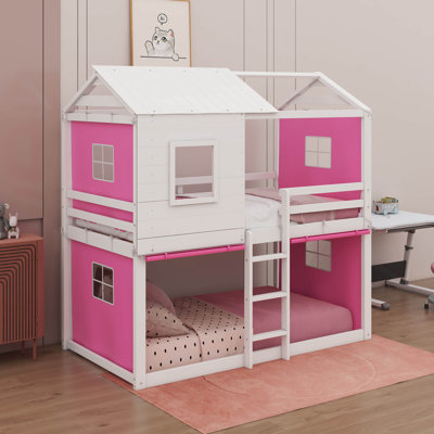 Lit simple superposé en bois avec tente