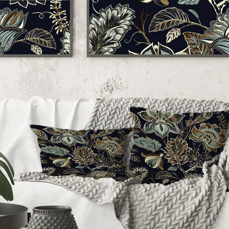 Coussin décoratif rétro à motif de fleurs vertes foncées de style provençal - 1