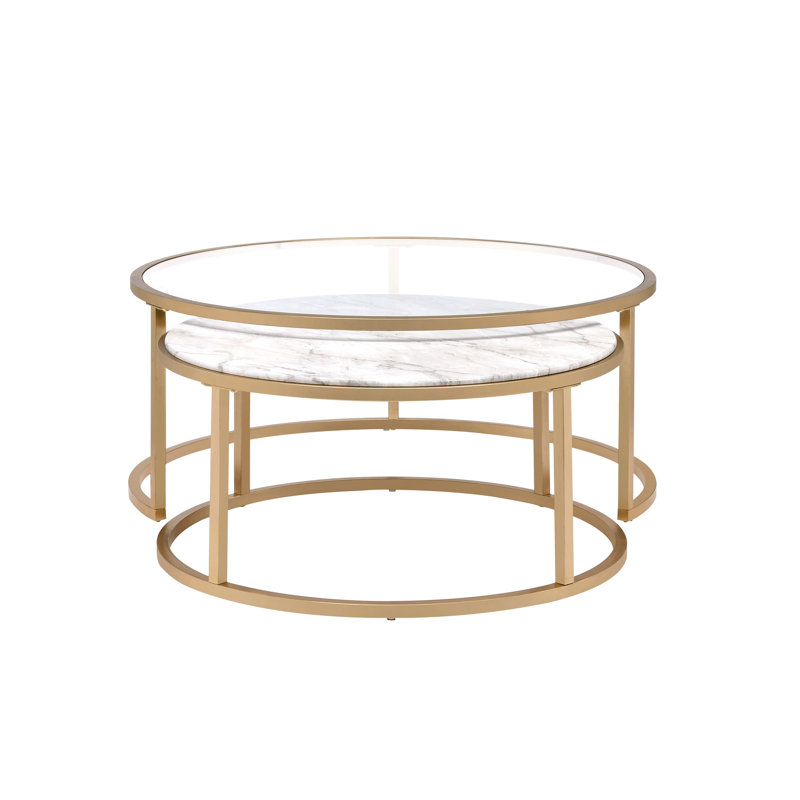 Tables gigognes polyvalentes en faux marbre - Base en métal doré