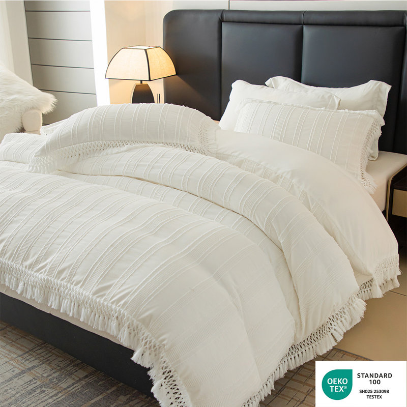 Ensemble de housse de couette à franges O’Breeze (sans insert), ensemble de literie 3 pièces avec taies d'oreiller, housse d'édredon ultra-douce, lavable en machine