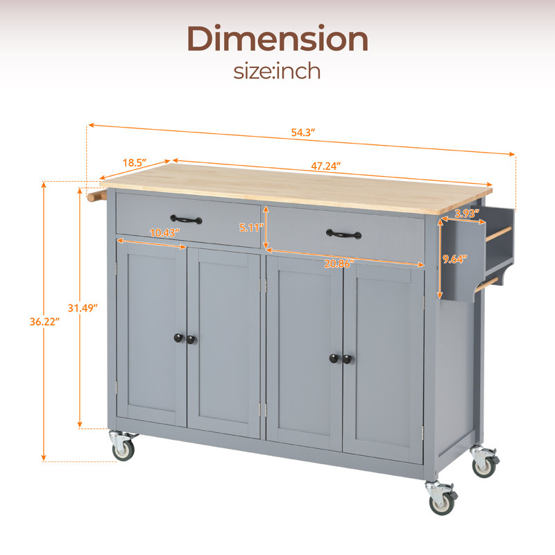 Ayyan 54.33 " W Kitchen Cart, Gray