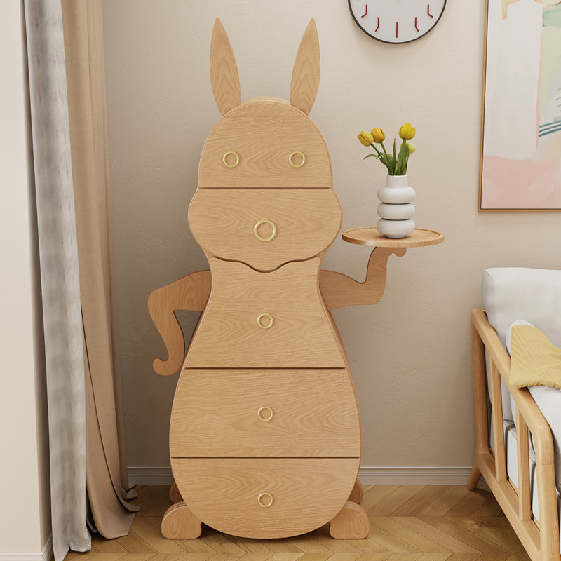 Solid wood creative rabbit decorative cabinet, Brown