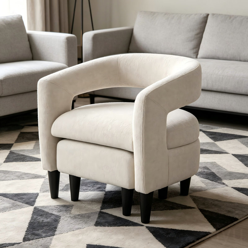 Fauteuil d'appoint courbé beige avec repose-pieds assorti, fauteuil de lecture compact en bois massif avec pieds fuselés pour le salon et la chambre à coucher