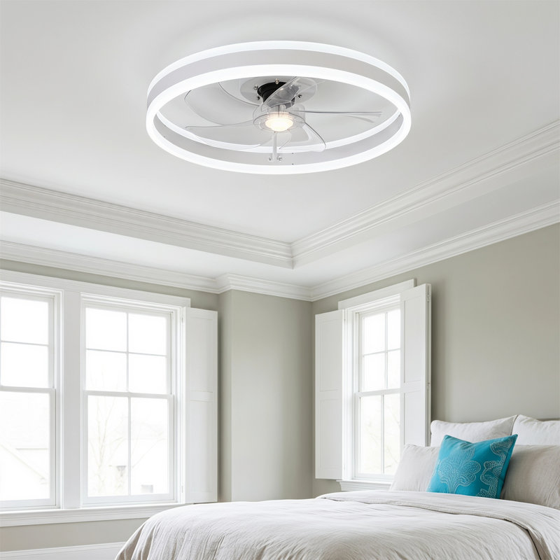 Ventilateur de plafond à cage, lampe de ventilateur d'intérieur à profil bas, luminaire à DEL à intensité variable, flux d'air réversible, conception de moteur à courant continu silencieux
