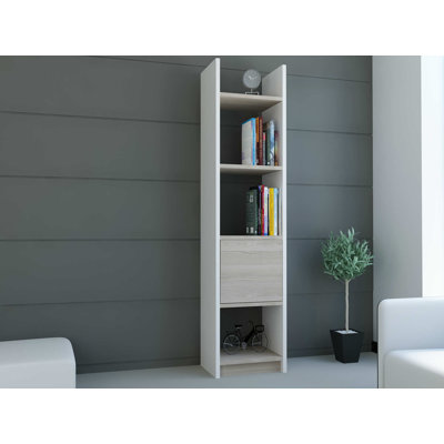 Bibliothèque moderne moderne, blanche et Cordoba, 13,0 x 59,1 x 11,6 pouces | 100% panneau de particules enduit de mélamine, épaisseur: 0,7 pouce | Nombreuses tablettes, peu encombrantes, parfaites pour la maison et le bureau