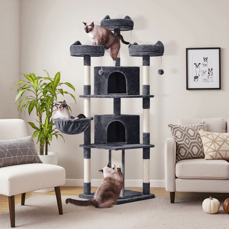 76" Fenwick Cat Tree, Dark Grey/White
