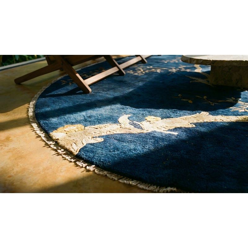 Blue Floral Antique Chinese Peking Oval Shape Room Size Area Rug