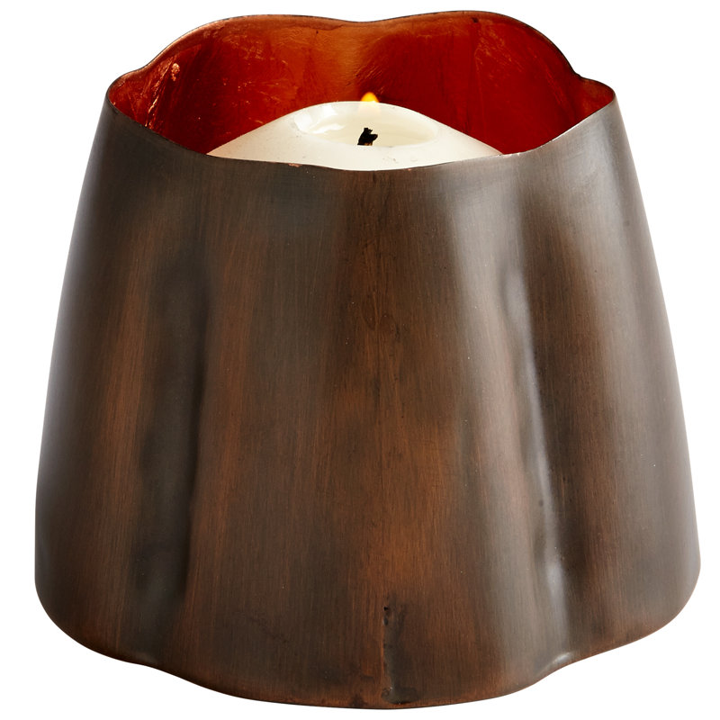 Fortuna Metal Tabletop Votive Holder, 3.75" H x 4.75" W x 4.75" D, Antique Zinc/Silver Leaf