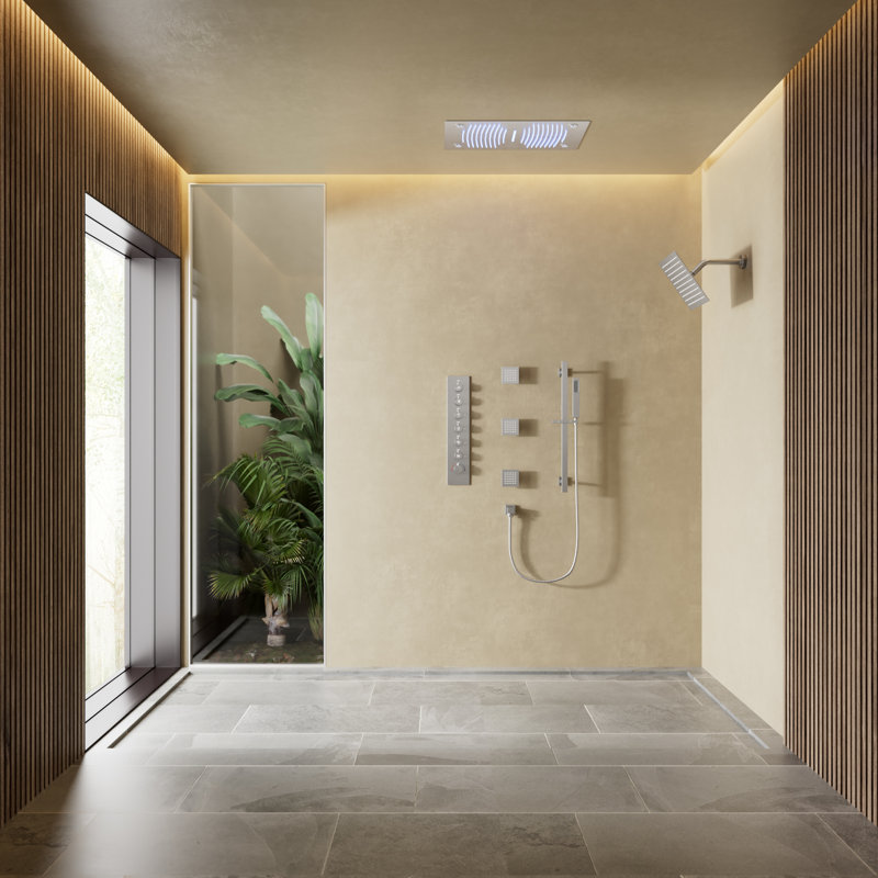  Pomme de douche à DEL avec plafonnier avec douche à main DEL, Nickel brossé
