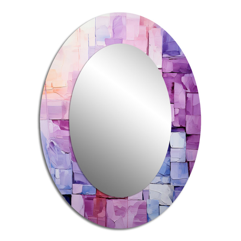 Lilac Lattices Abstract Shapes I - Purple Modern Oval Wall Mirror, 40" x 30"