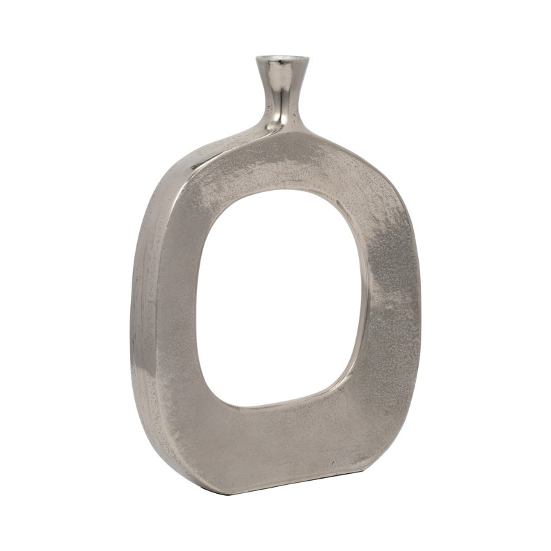 Ignasi Modern Metal Aluminum Vase with Sculptural Open Frame Design and Contemporary Curved Silhouette, 16" H x 12" W x 2" D