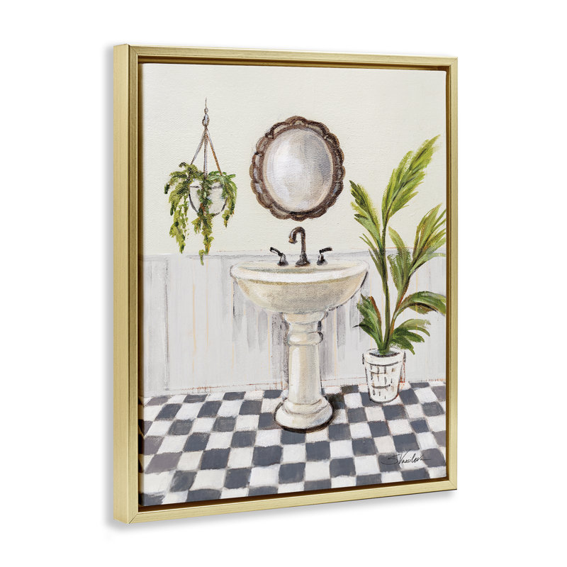  Art mural sur toile Crisp Bathroom with Plants par Silvia Vassileva, H 31 po x l 25 po, Cadre flottant métallique doré