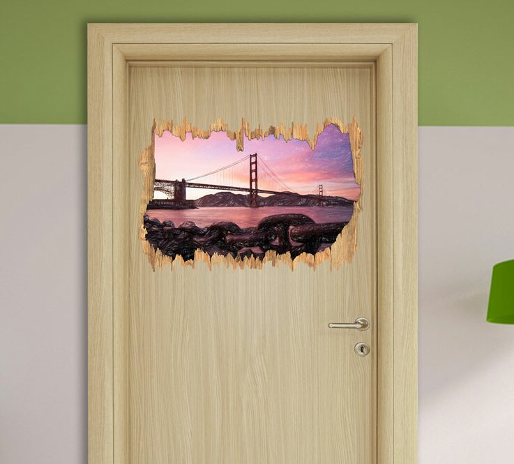 Wandtattoo Golden Gate Bridge im Sonnenuntergang Buntstift-Effekt