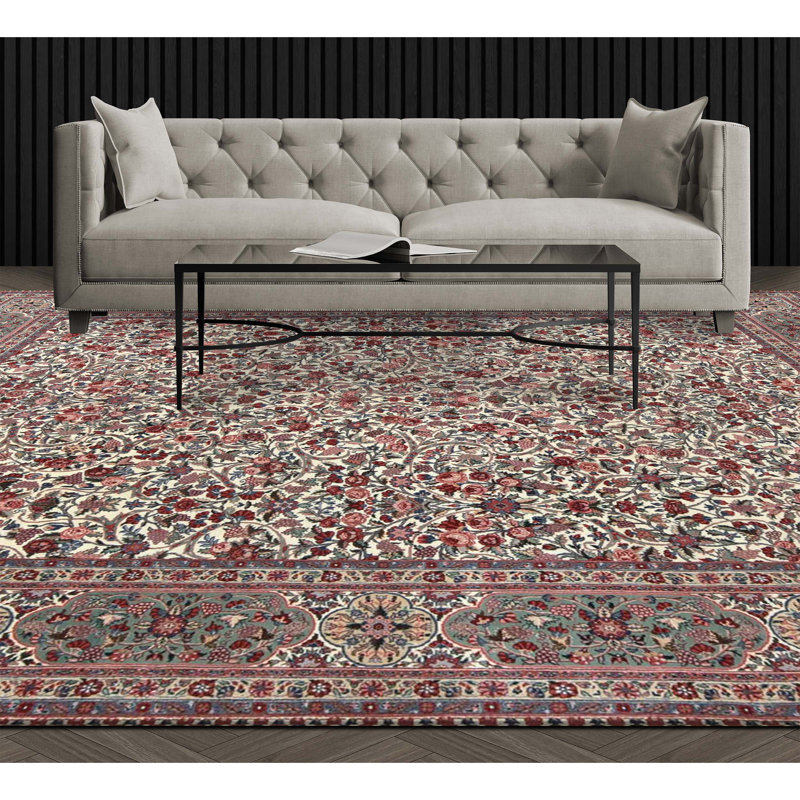 Tapis ivoire et vert noué à la main de haute qualité