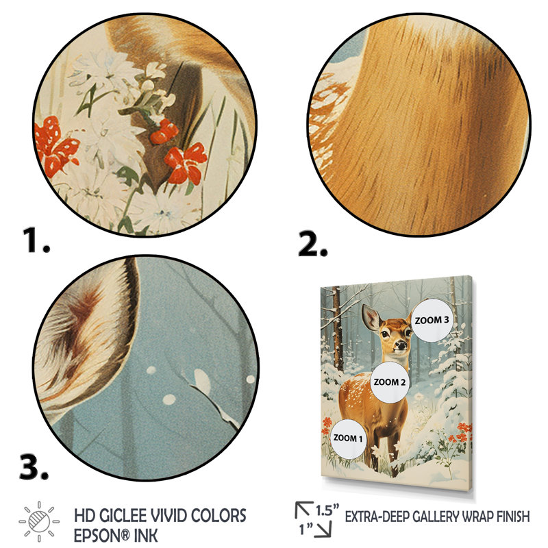 «Brown Deer Winter Adventure II - Deer Animal», art mural, Cadre flottant blanc, H 40 po x l 30 po x P 1,5 po