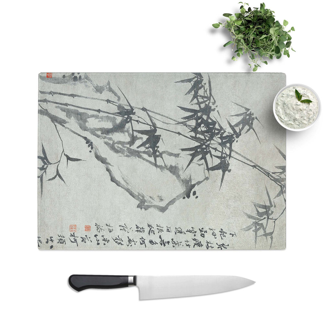 Tempered Glass Bamboo and Rock Chopping Board