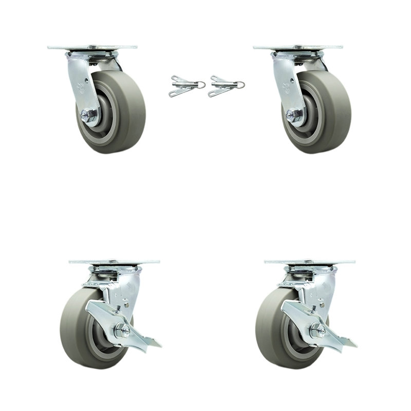 5 Inch Thermoplastic Rubber Caster Set with Roller Bearing 2 Swivel Lock 2 Brake|SCC-30CS520-TPRRF-BSL-2-TLB-2