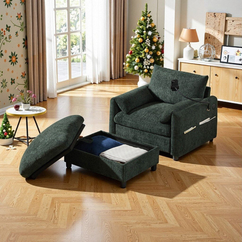 Canapé simple avec repose-pieds réglable, Vert