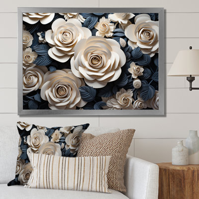 «Blue and White Roses Moonlight Grace», reproduction sur toile