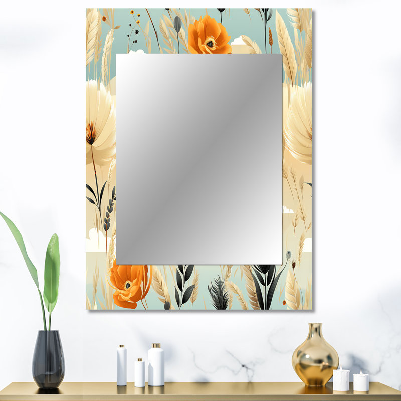 Motif bohème Fairlea beige Meadow Flowers - miroir décoratif floral, miroir mural floral, 40 po x 30 po