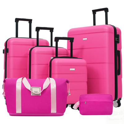 Ensembles de bagages Hardshell 6 pièces avec 2 sacs, valise de transport avec poignée, verrouillage par mot de passe et roues pivotantes doubles, légères et durables pour le voyage