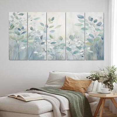 "Blue Botanical Rhythms IV" sur toile, reproduction de 5 pièces