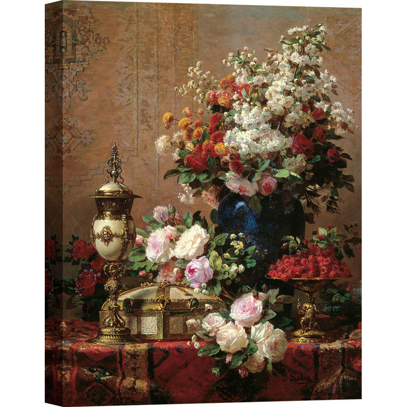 Composition With Roses by Jean-Baptiste Robie - Wrapped Canvas Painting, 100cm H x 70cm W x 4cm D
